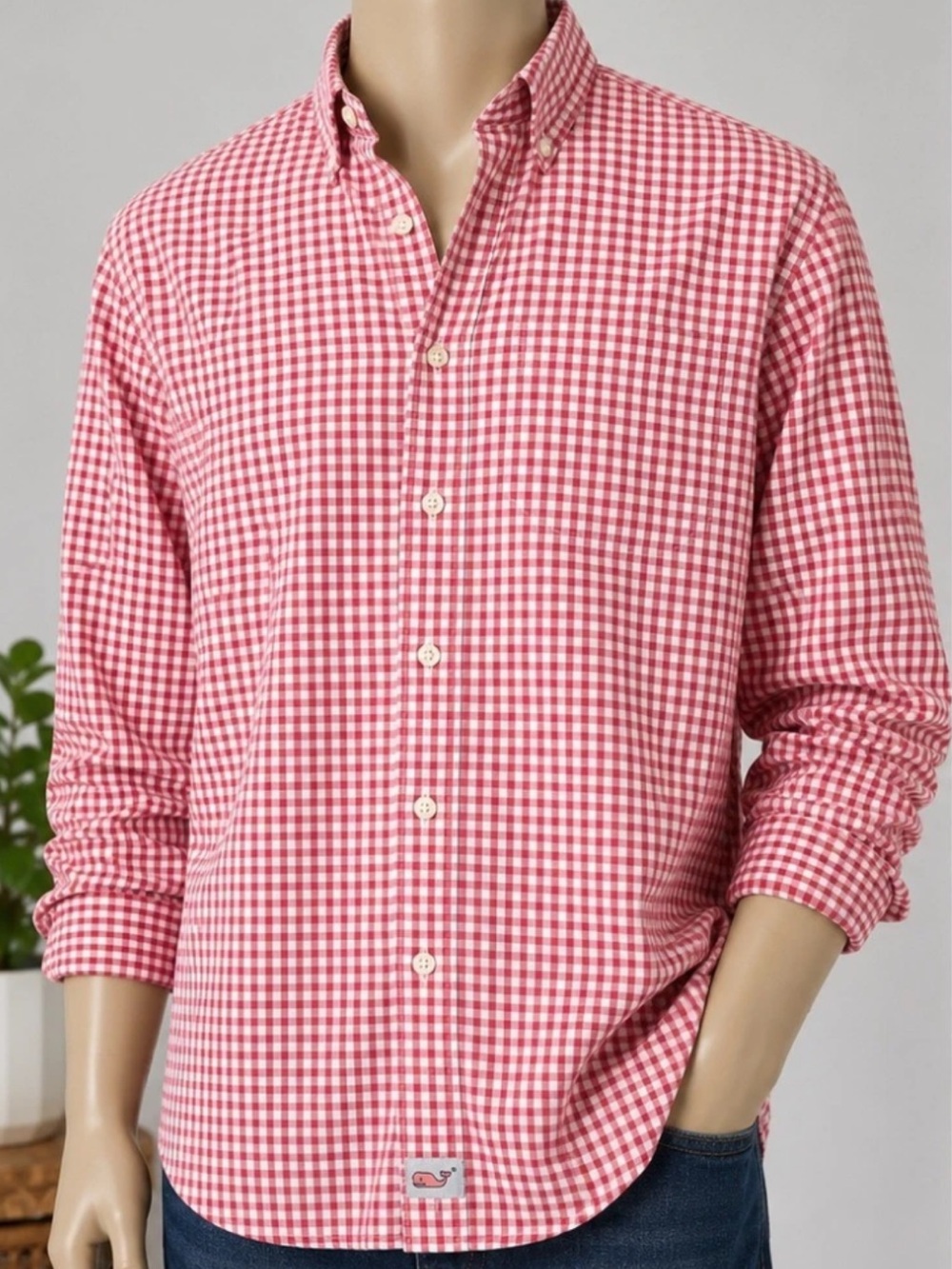 Vineyard Vines Red and White Gingham Murray Button-Down Shirt